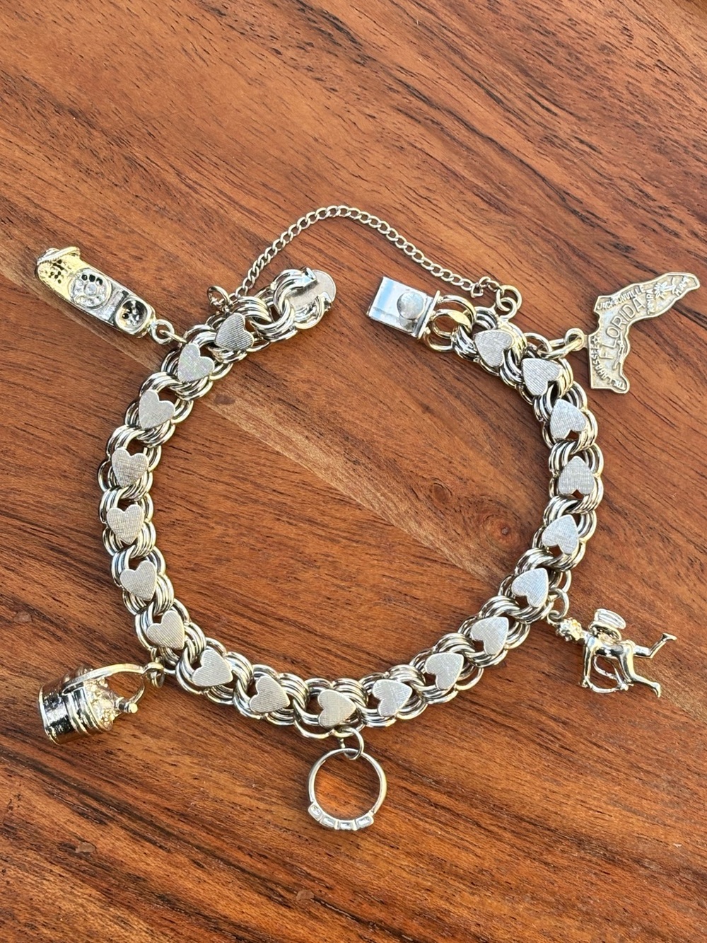 925 Sterling Silver Heart Charm Bracelet Vintage Romantic Jewelry
